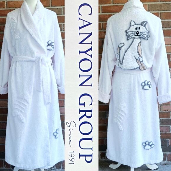 Canyon Group Other - RARE Canyon Group Cozy Cat Lovers Chenille Cotton Long Belted Robe  Sz L